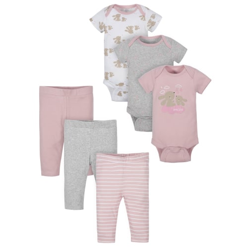 Wonder Nation Baby Girl Short Sleeve Bodysuit and Pants Gift Set, 6-Piece, Sizes 0M-24M