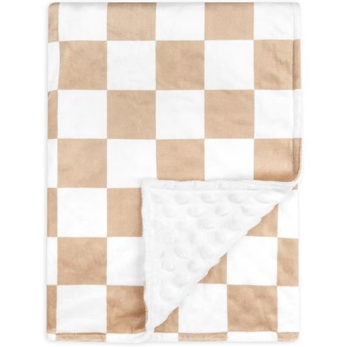 DILIMI Baby Blanket, Soft Warm Baby Blanket for Girl and Boy, Toddler Baby Newborn Plush Dot Blanket for Nursery Stroller Infant Crib Blanket Unisex (40×30 in), Brown Checkered