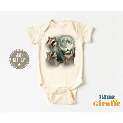 Raccoon Moon Baby Onesie® - Vintage Raccoon Baby Clothes - Funny Meme Baby Bodysuit - Cute Raccoon Natural Baby Onesie®