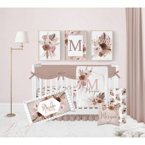 Boho Baby Girl Bedding Set, Baby Girl Crib Bedding Set, Boho Floral Crib Bedding Set Girl, Girl Nursery Bedding Set, Boho Crib Sheets Girl
