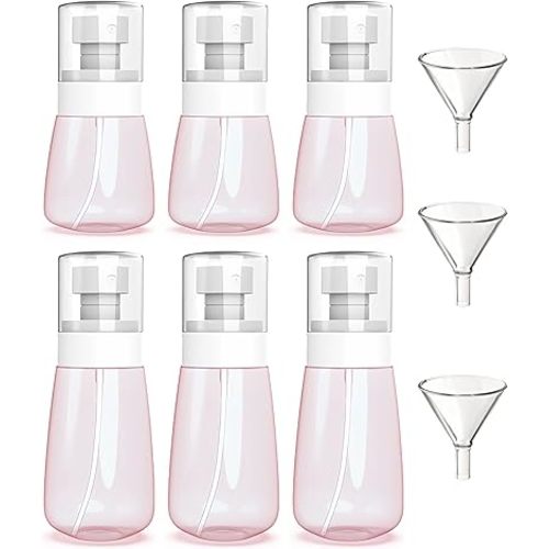 6 Pack Small Spray Bottles - Travel Size 3 Pack 1oz/30ml and 3 Pack 2oz/60ml with 3pcs Funnels, Fine Mist Mini Plastic Refillable Spray Bottles - Pink