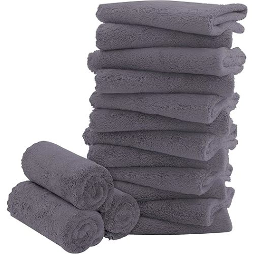 16 Pack Baby Washcloths - Luxury Coral Fleece - Extra Absorbent and Soft Wash Clothes for Newborns, Infants and Toddlers - Suitable for Sensitive Skin and New Born - Baby Shower - Grey, 10x10 Inch