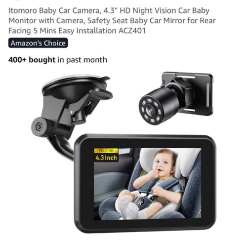 Itomoro Baby Car Camera, 4.3" HD Night Vision Car Baby Monitor with Camera, Safety Seat Baby Car Mirror for Rear Facing 5 Mins Easy Installation ACZ401