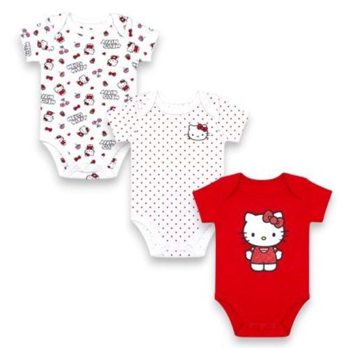 Hello Kitty Infant Girls' 3-Piece Short Sleeve Bodysuit Set, Red, 9 Months