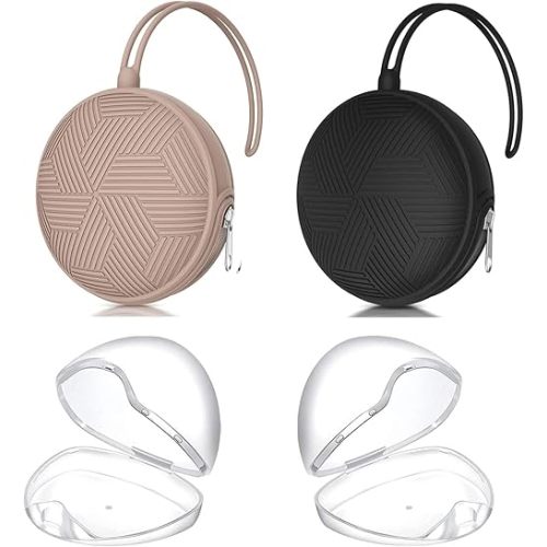 Smlpuame 4 Pack Pacifier Holder Case Set,2 Silicone Portable Pacifier Cover Pouch Bag for Diaper Bags Baby Carriage with 2 Transparent Pacifier Storage Container Box,Easy to Clean,Blush+Black