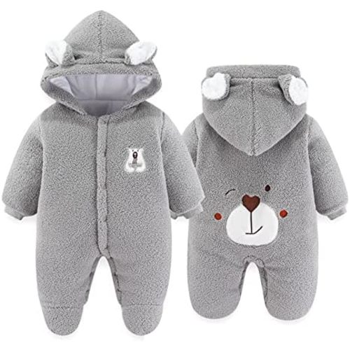XIFAMNIY Newborn Fleece Footie Jumpsuit Hooded Warm Thicken Winter Outwear Snowsuit for Baby Girls and Boys