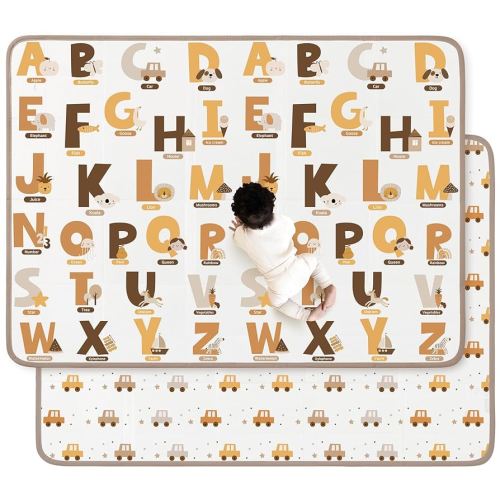 Foldable Baby Play Mat, 65" X 51" Waterproof Double-Sided Cushioned Activity Play Mat, Soft Lightweight Foam Playmat with Fold-Up Sides, Non Slip Crawling & Playing for Infants and Toddler, Alphabet