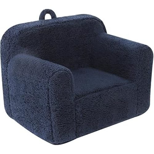 Kids Snuggly-Soft Sherpa Chair, Cuddly Toddler Foam Chair for Boys and Girls, Dark Blue