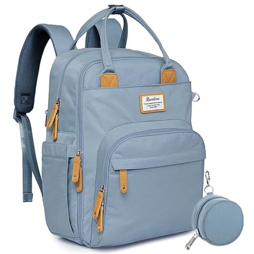RUVALINO Diaper Bag Backpack, Multifunction Travel Pack Maternity Baby Changing Bags, Large Capacity, Waterproof, Sky Blue