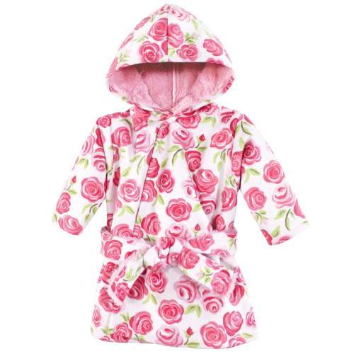 Hudson Baby Girls Mink with Faux Fur Lining Pool and Beach Robe Cover-ups, Pink Roses, 0-6 Months