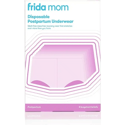 Frida Mom Women's Postpartum, Disposable Boyshort Underwear Size Regular (Waist 28"-42" Stretched), Grey