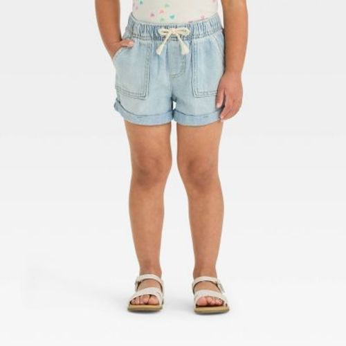 Toddler Girls' Denim Pull-On Shorts - Cat & Jack™ Light Wash 4T: Mid Rise, Elastic Waist, 2.25" Inseam
