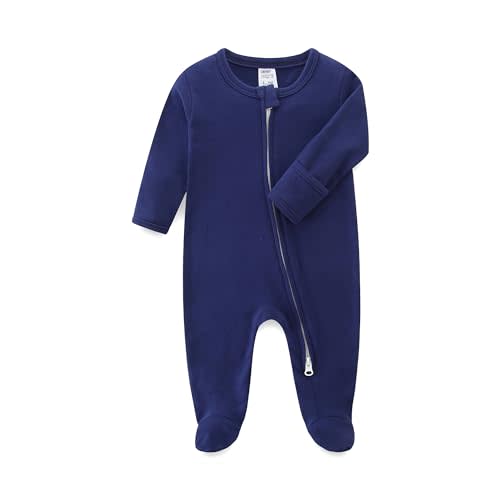 Hikido Baby Romper 100% Cotton Pajamas One Piece Long Sleeve Zipper Footie Onesie for 0~12M Baby