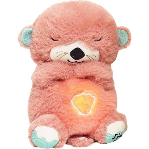 Baby Sound Machine Breathing Otter, Sensory Details Music Lights Rhythmic Breathing Motion Musical Baby Toy Plush for Newborns (Battery Not Includ)