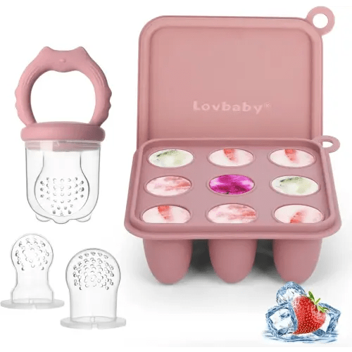Baby Fruit Food Feeder & Breastmilk Popsicle Molds, Silicone Baby Food Freezer Tray for Cooling Teething Relief, Baby Food Feeder for Safe Infant Self Feeding, includes 3 Extra Food Pacifier