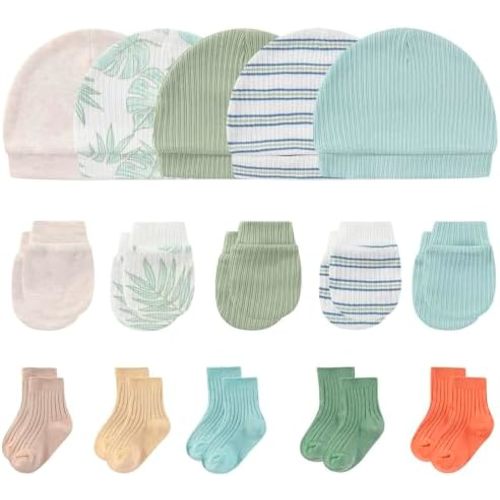 Newborn Baby Boy Girl Caps Mittens Socks Set Cotton Baby Essentials Accessories (Hats+Gloves+Socks)