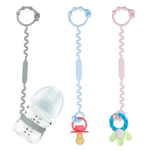 Toy Straps for Baby, Silicone Toy Straps for Stroller, Toy Safety Straps for Teether Toy, Pacifier, Sippy Cup Straps, Adjustable Toy Holder for Stroller, High Chair - BPA Free (Blue Grey Pink)