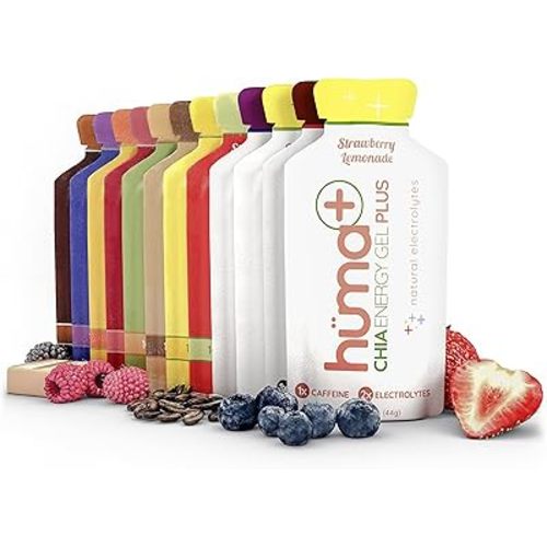 Huma Plus (Double Electrolytes) Chia Energy Gel, Variety Pack - Stomach Friendly, Real Food Energy Gels (8 Original and 4 Plus Gels)