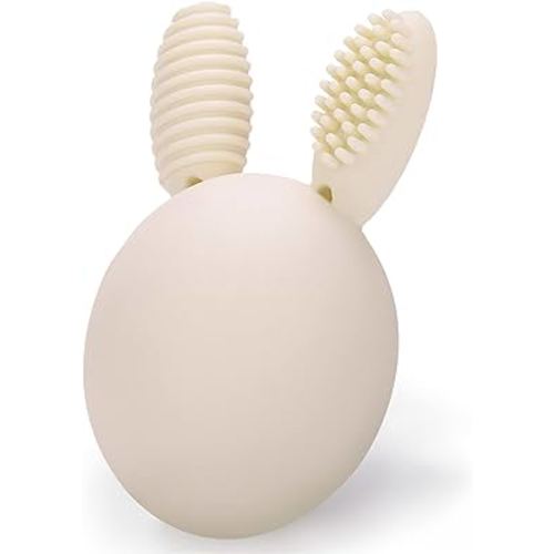 Bunny Eggy Teether Baby Teething Toy Rabbit Egg Rattle Toy Teething Pain Relief for Babies Boys Girls - Cream