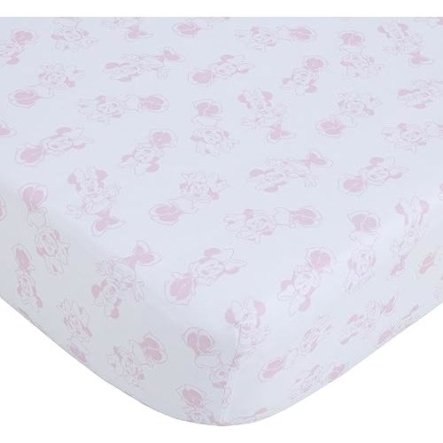 NoJo Disney Minnie Mouse Be Happy Pink & White Super Soft Fitted Crib Sheet, Pink, White