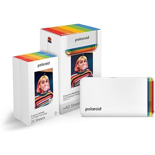 Polaroid Hi-Print + Paper Bundle - 2nd Generation Bluetooth Connected 2x3 Pocket Photo Dye-Sub Printer - White Printer + 40 Photos (6438)