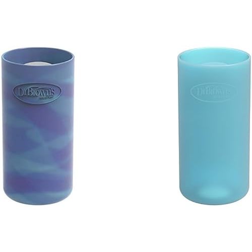 Dr. Brown's Glow in The Dark and Blue Silicone Sleeves for 8 oz Glass Baby Bottles, 2-Pack