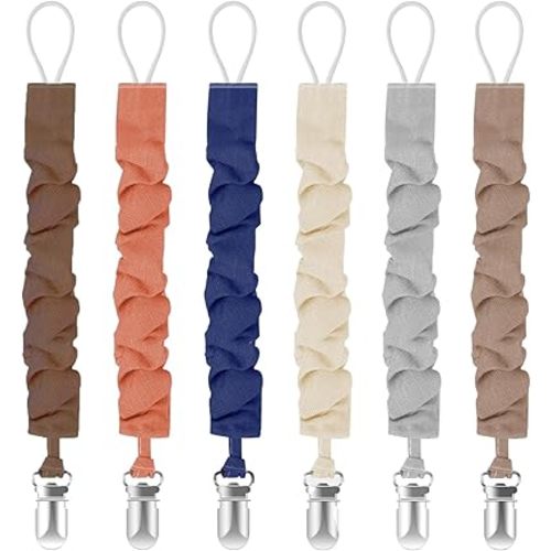 Pacifier Clips for Baby Boys and Girls, Pacifier Holders for Teething Relief and Baby Essentials, Safe for Newborns (6 Pack)