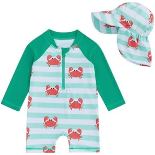 KMBANGI Toddler Baby Boy Mallard Swimsuit Kids Rash Guard Long Sleeve One Piece Bathing Suit Duck Hunting Swimwear with Hat