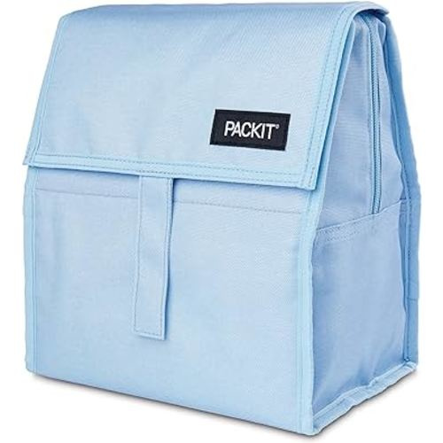 PackIt® Freezable Lunch Bag, Sky Blue, Built with EcoFreeze® Technology, Foldable, Reusable, Zip and Velcro Closure with Buckle Handle, Designed for Work Lunches and Fresh Lunch On the Go
