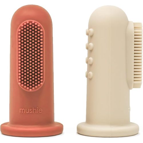 mushie Baby Finger Toothbrush (Blush/Shifting Sand) 2-Pack