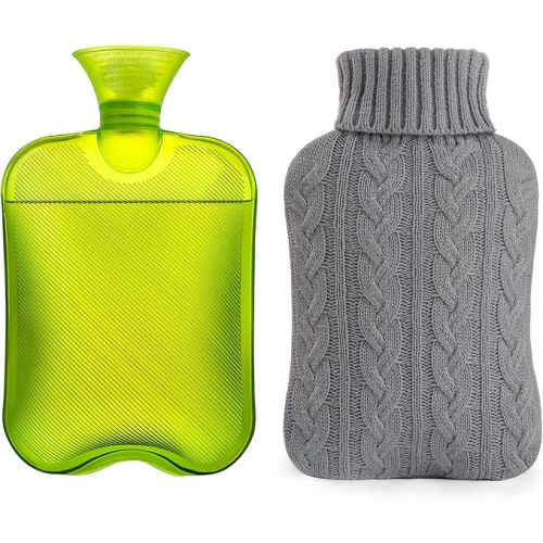 samply Hot Water Bottle with Knitted Cover, 2L Hot Water Bag for Hot and Cold Compress, Hand Feet Warmer, Ideal for Menstrual Cramps, Neck and Shoulder Pain Relief,Grey