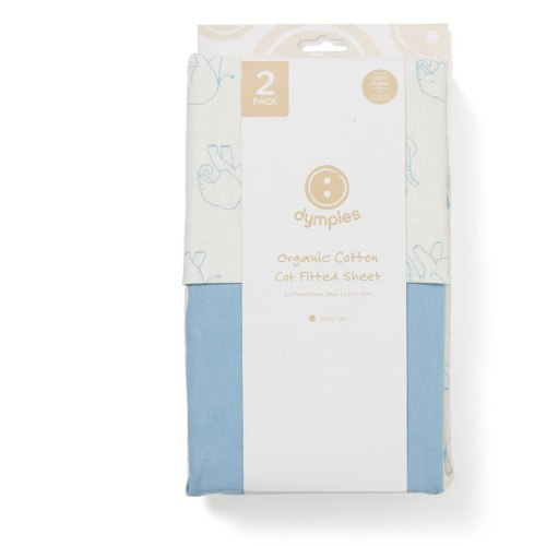 Dymples Fitted Cot Sheet 2 Pack - Blue