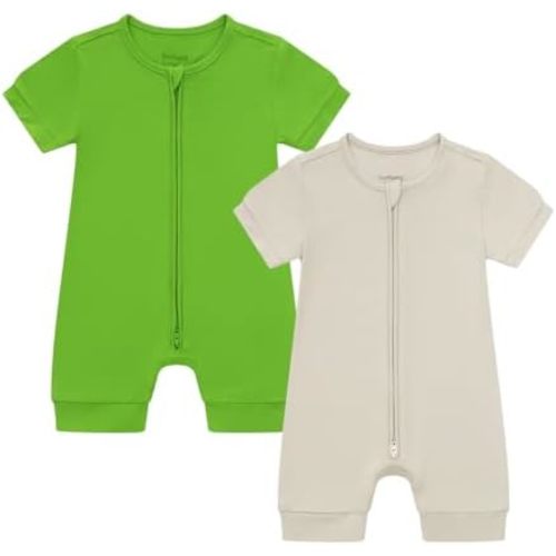 JunNeng Baby Boy Girl 2 Pack Rayon of Bamboo Summer Sleeper Infant Soft Short Sleeve Zipper Footless One-piece Romper