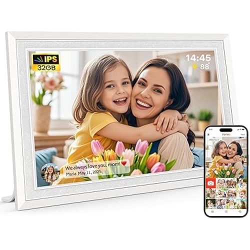Frameo 10.1 Inch WiFi Digital Picture Frame, Smart Cloud Electronic Photo Frame with HD IPS Touch Screen Slideshow 32GB Memory Auto-Rotate Wall Mount, Share Photos/Videos from Phone - Gifts for Mom