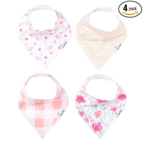 Copper Pearl 4 Pack Soft Cotton Baby Bibs for Drooling and Teething, Absorbent Drool Bibs for Baby Girl and Boy, Adjustable to Fit Newborns to Toddlers, Tons of Styles (June)