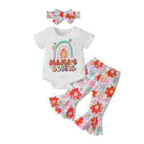 Baby Girls 0-18 Months Flower Rainbow Romper and Flared Pants Outfit Clothing Sets 0-3 Months