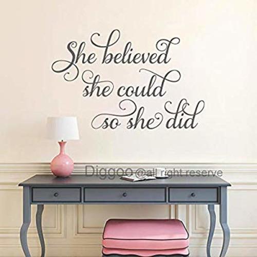 She Believed She Could So She Did Wall Decal Motivational Wall Decals Nursery Wall Art Sticker Girls Bedroom Decor (Gray,10.5" h x 16" w) - 10.5"h x 16"w