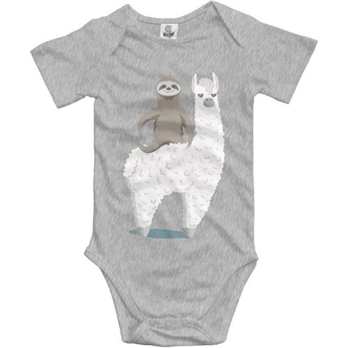 Sloth Riding Llama Cute Baby Bodysuit Cozy Short Sleeve Onesie Romper Unisex Gray, 0-6 Months