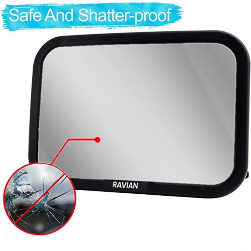 Baby Car Mirror Rear Facing Baby Essentials 100% Shatterproof Safest Clear View 360° Adjustable to All Seats and Ages Crash Tested Fully Assembled - 9.8 x 3.1 x 7.2 Inches