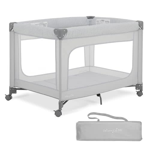 Dream On Me EZGo Portable Playard in Grey, Compact Easy to Fold and Travel Baby Playard, Breathable Mesh Sides, Carry Bag Included
