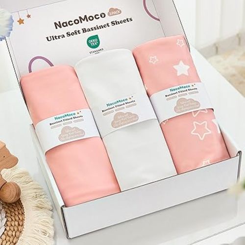 3 Pack Soft Bassinet Sheets - 33"x20" Bedside Bassinet Sheets for Baby Delight, Angelbliss, Maxi-COSI & Most Regular Size Bedside Sleeper | Breathable & Skin Friendly Bassinet Fitted Sheets for Girls