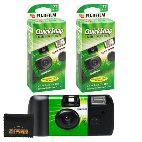 Fujifilm QuickSnap Flash 400 Camera, Fujifilm Disposable Camera with Flash, 27 Exposures with Sunshine Photo Microfiber Cloth (2 Pack)