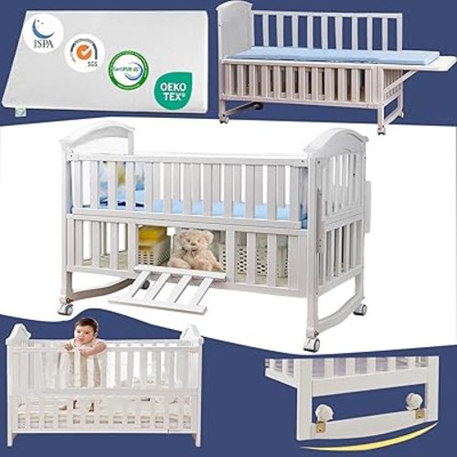 Portable Mini Baby Crib 4 in 1 with Memory Foam Mattress(38"by24") Included, Cunas para Bebes 2025 Convertible Crib 6 in1 with Foldable Storage Baby Playpen Bassinet Bedside Sleeper Bed(White)