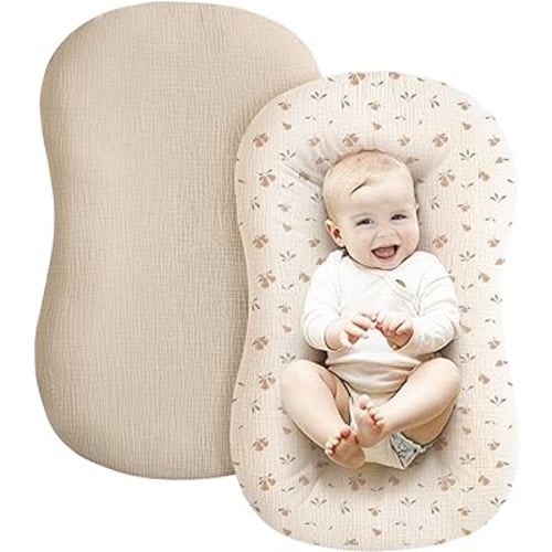 Konssy Muslin Baby Lounger Cover 2 Pack, 100% Cotton Newborn Lounger Cover