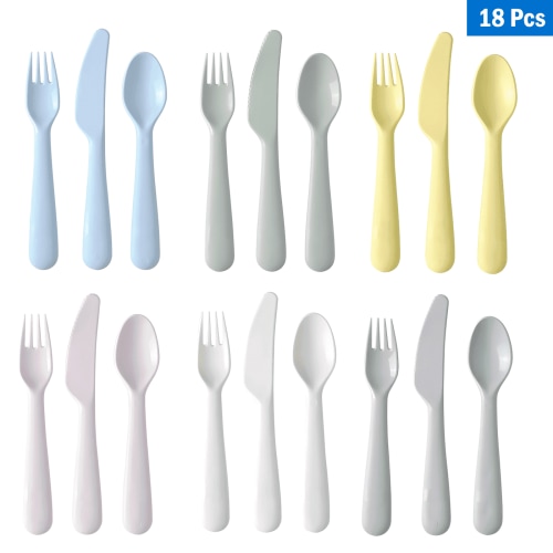 TBW·ZXHY 18 Piece Reusable Utensil Flatware Sets Service for 6, Plastic Utensils Knife Forks Spoons