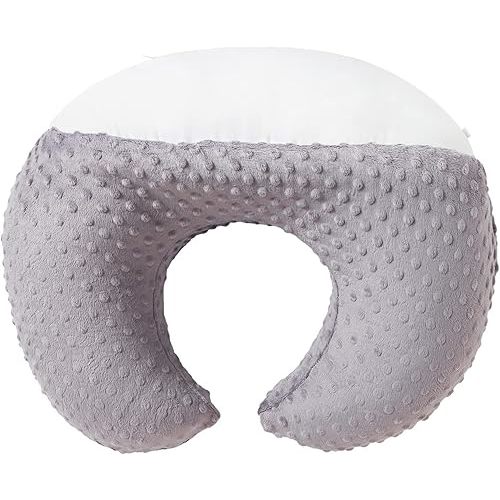 Nursing Pillow and Positioner Breastfeeding and Bottle Feeding, Propping Baby, Tummy Time, Sitting Support, with Removable Polyester Cover, dots Fabric, for Baby Boy Baby Girl (Rose Gray)