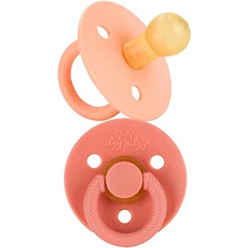 Itzy Ritzy Natural Rubber Pacifiers Set of 2 – Natural Rubber Newborn Pacifiers with Cherry-Shaped Nipple & Large Air Holes for Added Safety; Set of 2 in Apricot & Terracotta, Ages 0 – 6 Months