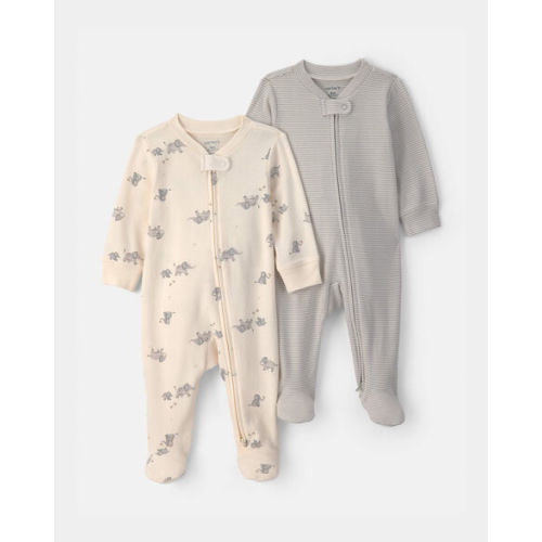 Baby 2-Pack Elephant Striped 100% Cotton 2-Way Zip Sleep & Play Pajamas - Ivory/Grey | Carter's