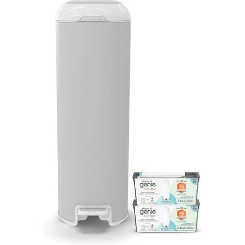 Diaper Genie | Stainless Steel Diaper Pail (Stone Grey) & Refills