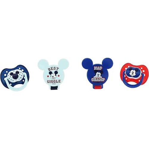 Cudlie Disney Baby Boy Mickey Mouse Pack of 2 Pacifier with 2 Clips, Best Giggle